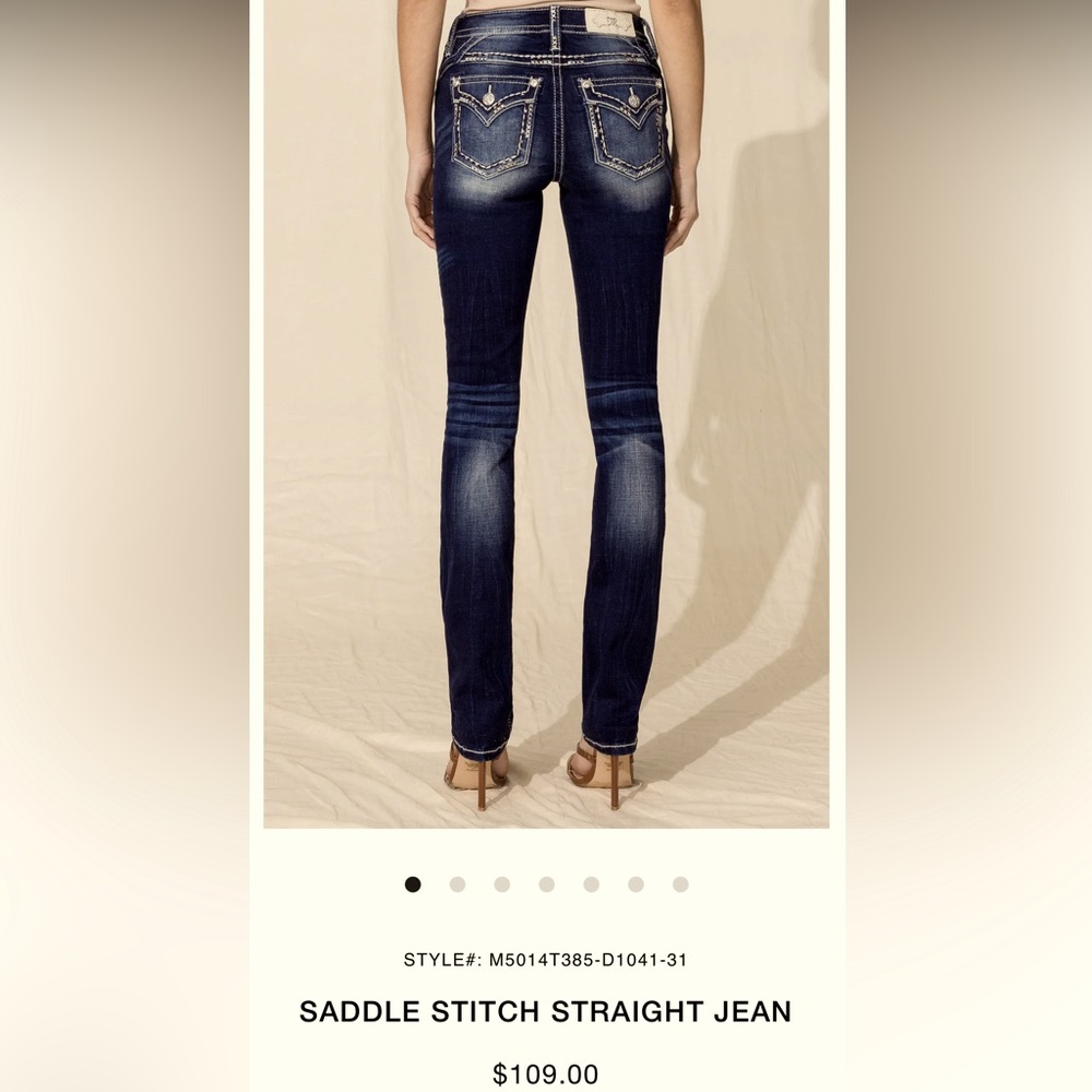 Miss Me Designer Jeans -Saddle Stitch Design Straight 32X27-excellent condition